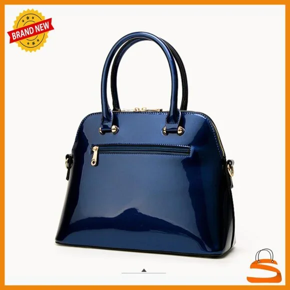 Large Patent Leather Satchel Purse with Adjustable Strap Multi-Pocket Handbag - Picture 3 of 7